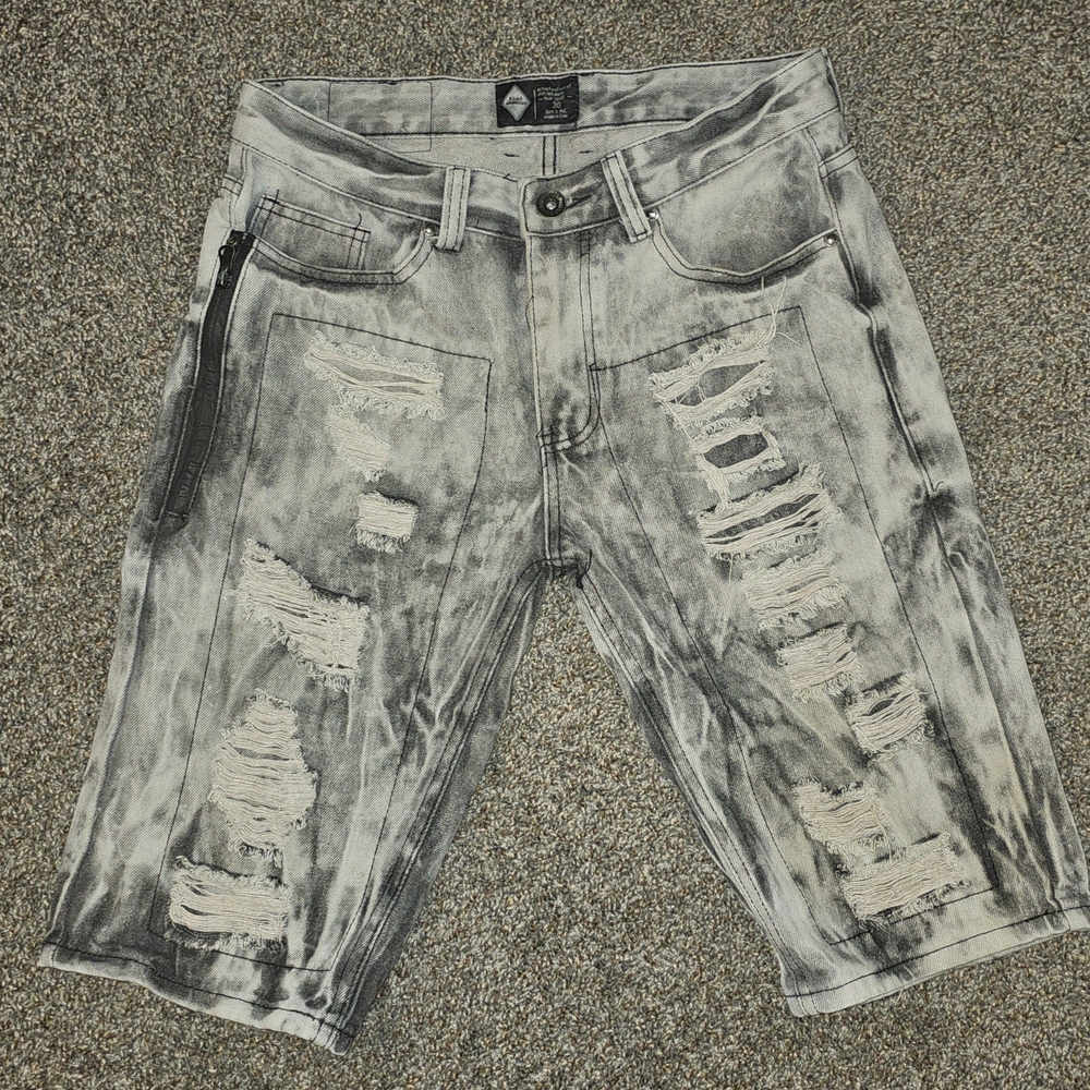 Road Narrows Distressed Gray Denim Shorts